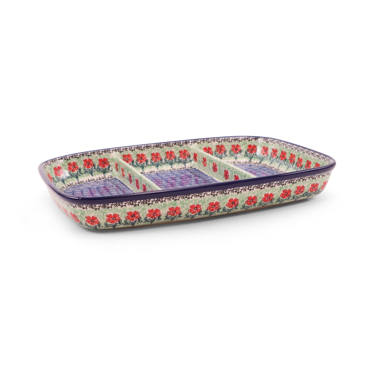 9.5"x13" Divided Baking Dish. Pattern: Maraschino