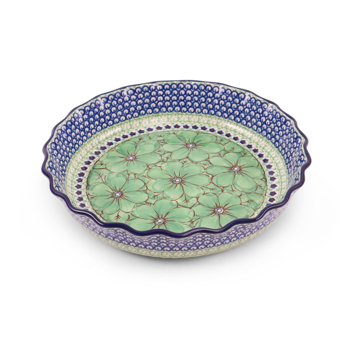 11" Waved Tart Dish. Pattern: Jade Poppy