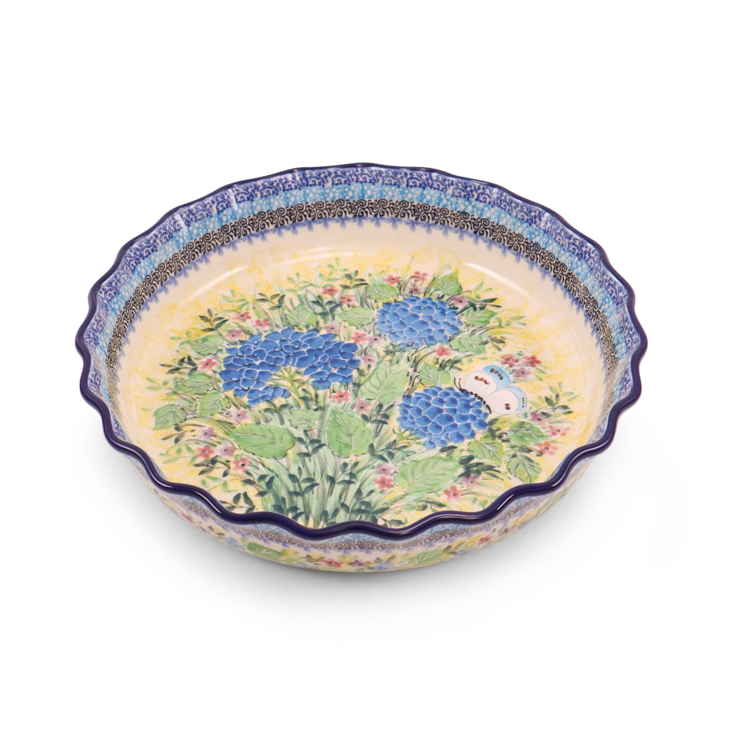 11" Waved Tart Dish. Pattern: Spring Meadow