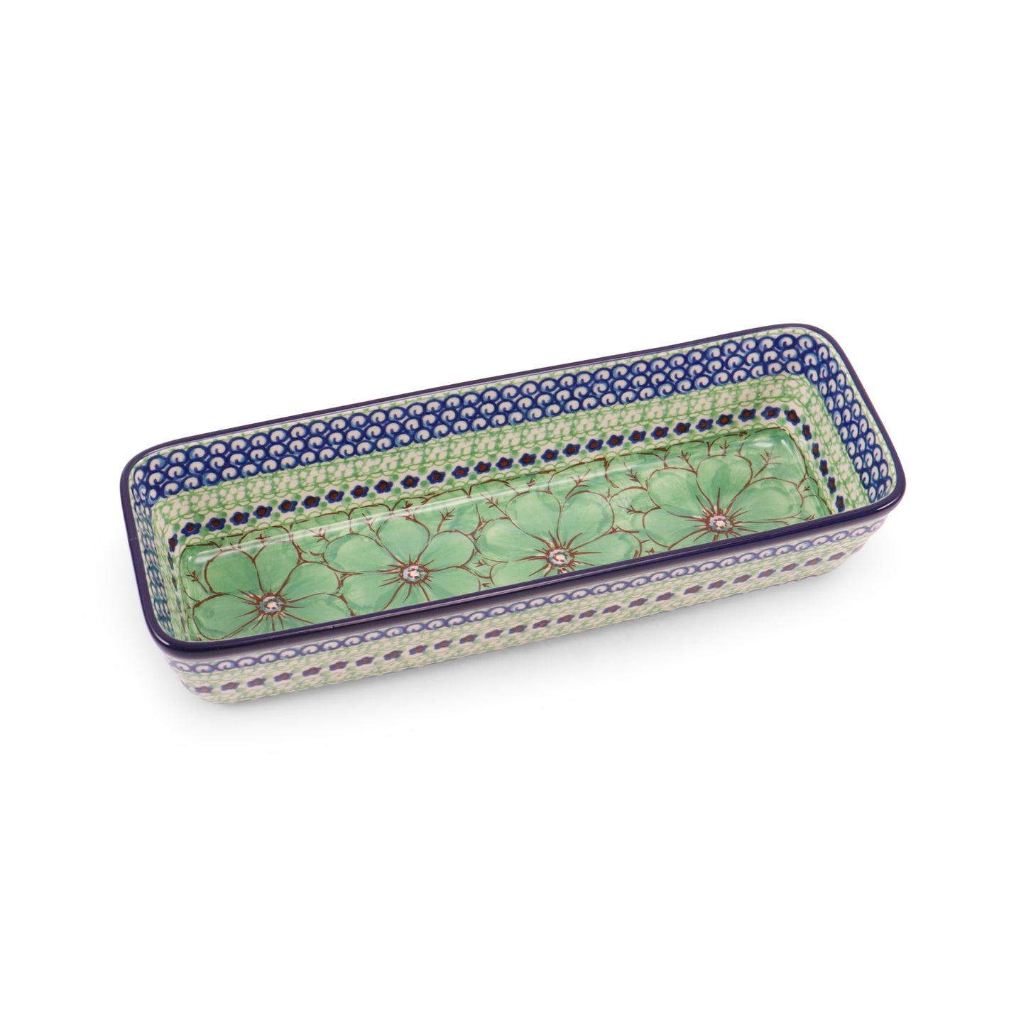 12"x4.5" Long Rectangular Baker. Pattern: Jade Poppy