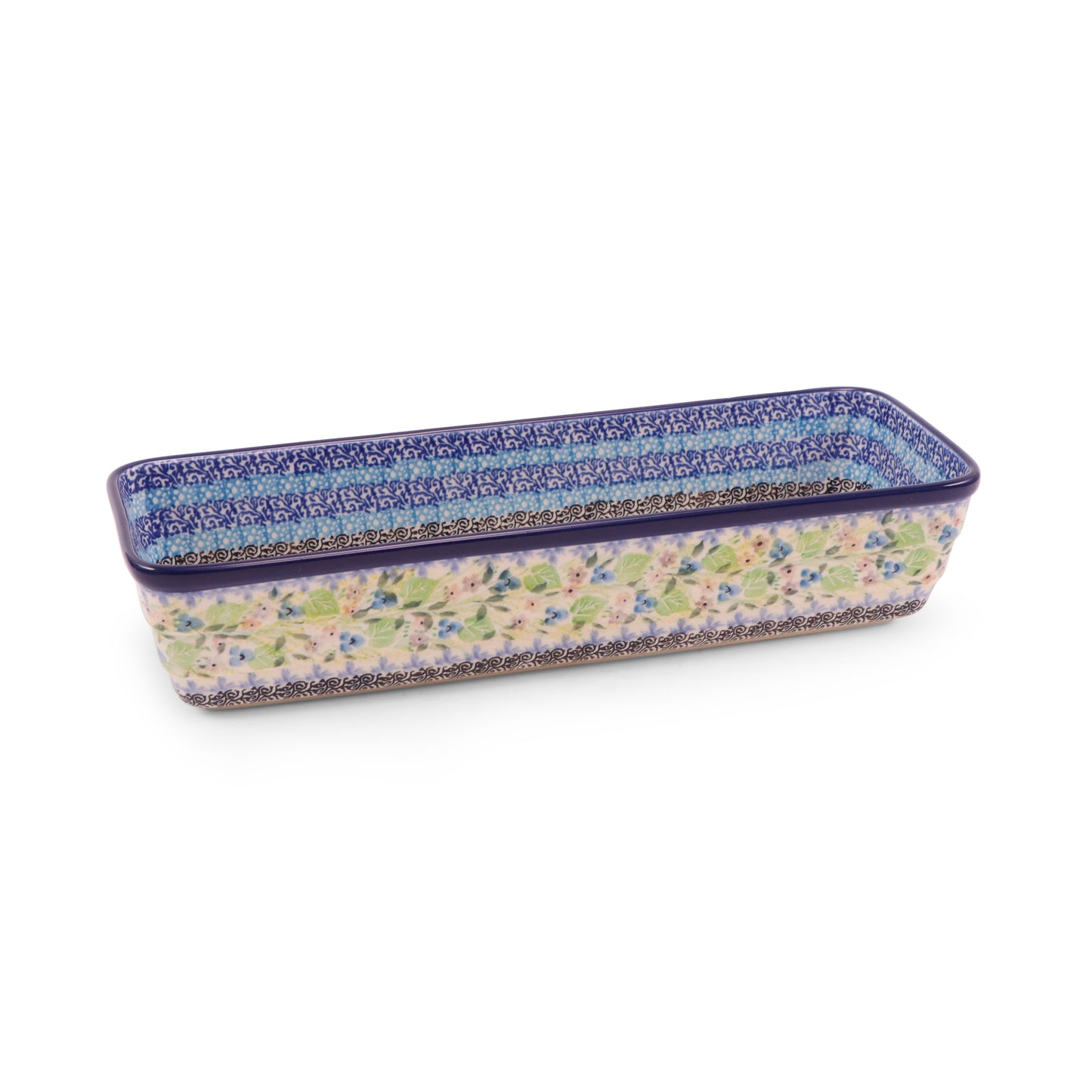 12"x4.5" Long Rectangular Baker. Pattern: Spring Meadow