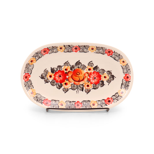 6"x9.5" Oval Serving Tray. Pattern: Red