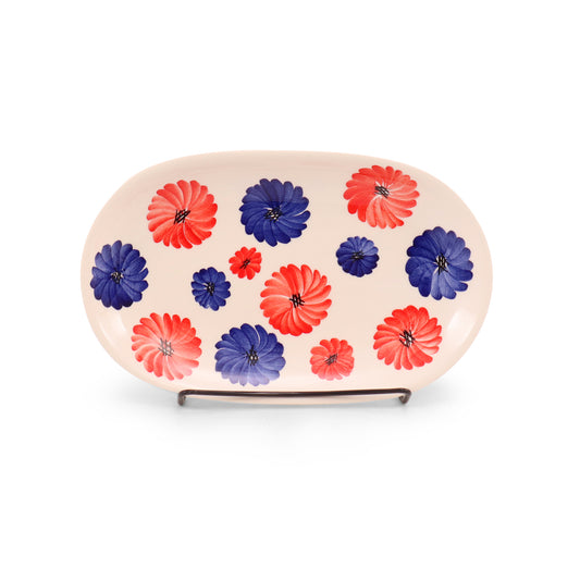 6"x9.5" Oval Serving Tray. Pattern: Red and Blue