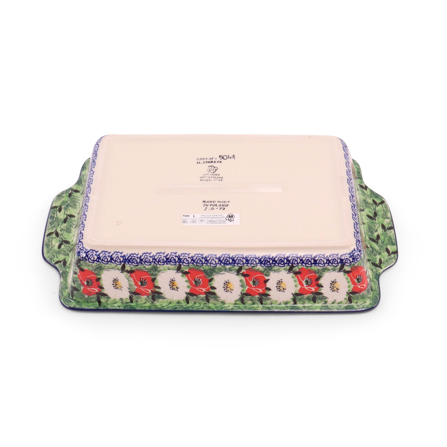 7.5"x11" Rectangular Baker with Handles. Pattern: Polish Summer