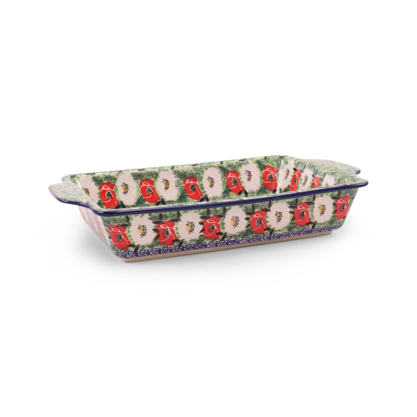 7.5"x11" Rectangular Baker with Handles. Pattern: Polish Summer