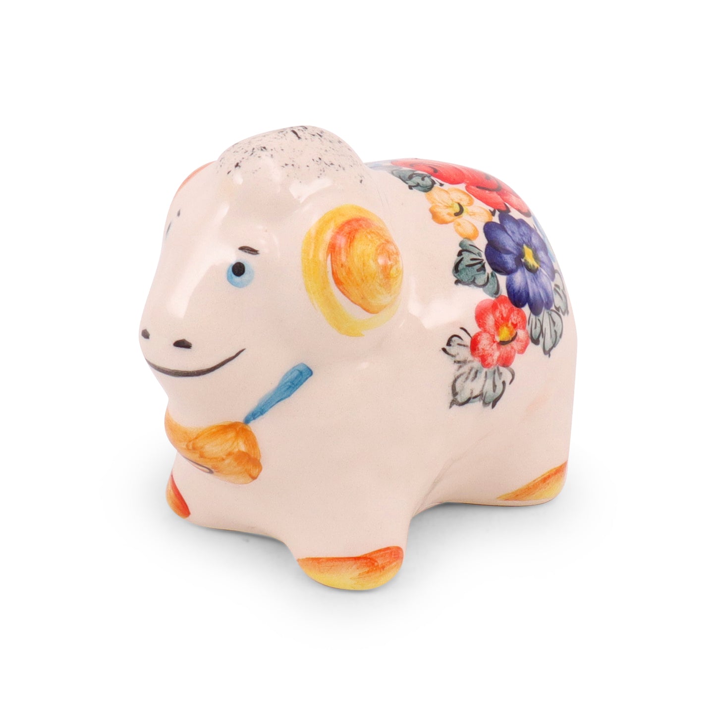 4"x3"x3.5" Ram Figurine. Pattern: Colorful Brown Bell