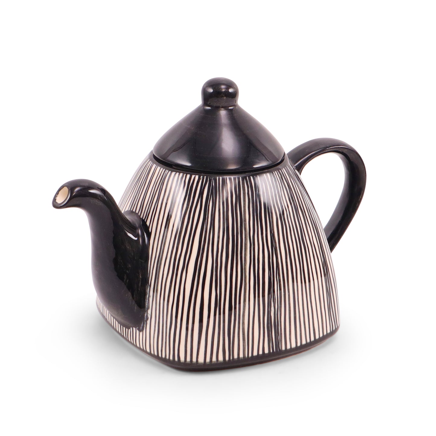 40oz Square Teapot. Pattern: Pinstripe