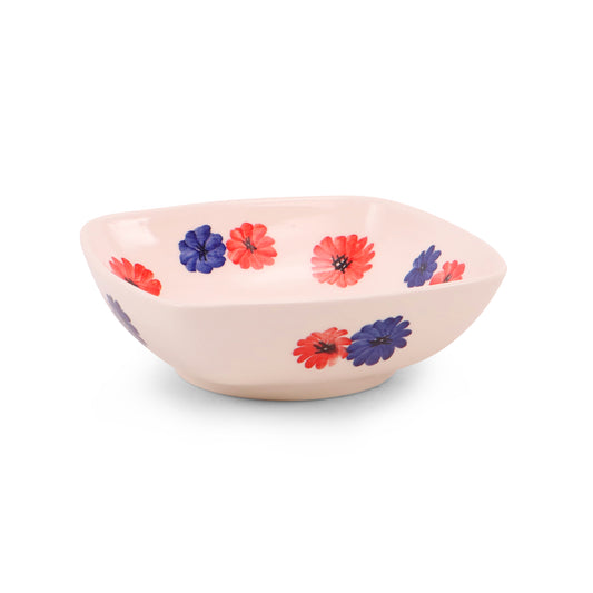 6.5" Square Bowl. Pattern: Red and Blue