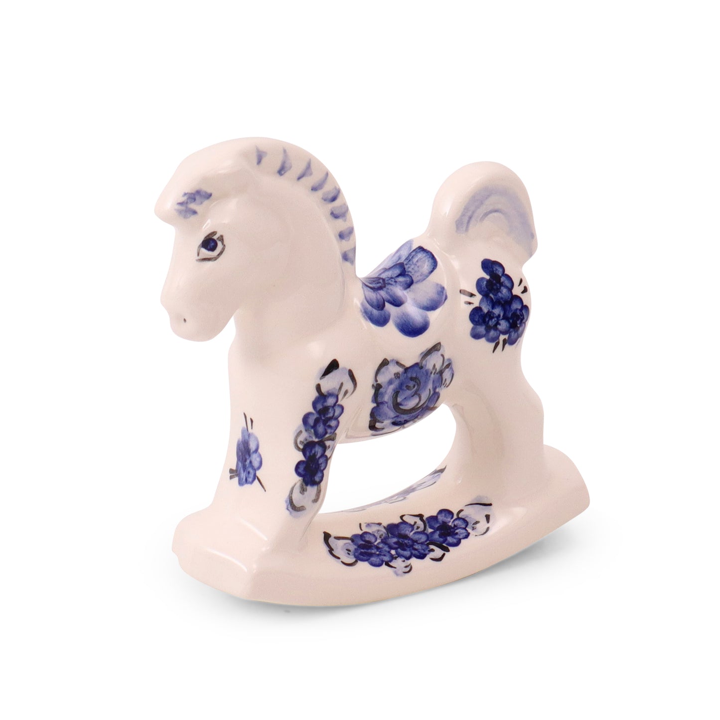 4"x4.5" Rocking Horse Figurine. Pattern: Cobalt