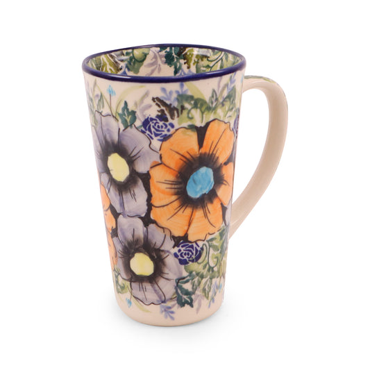12oz Latte Mug. Pattern: Orange Bloom