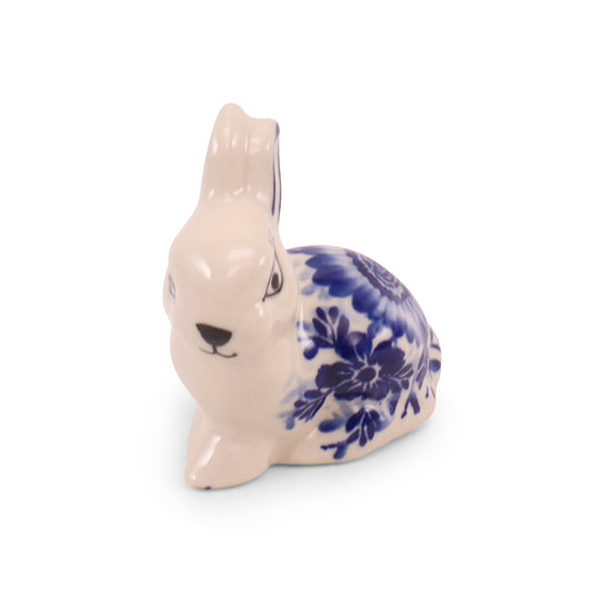 3"x3" Bunny Figurine. Pattern: Cobalt Sunflower