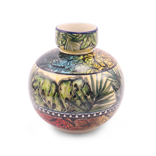 7"x8" Round Vase. Pattern: Butterfly Rainbow
