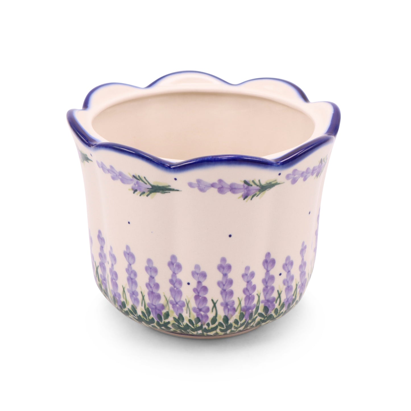 7"x5.5" Fluted Flower Pot. Pattern: Lavender Dreams