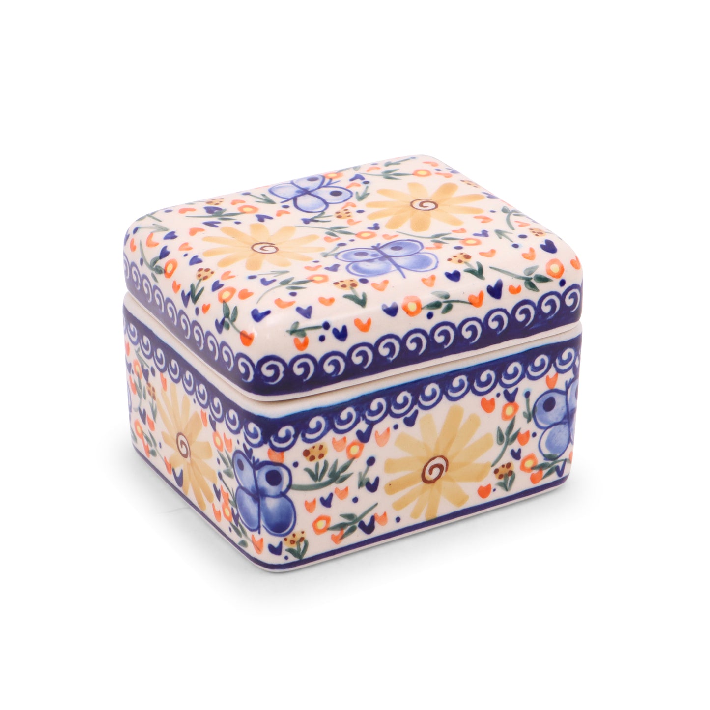 4.5"x4"x3.5" Box with Lid. Pattern: Butterfly Dance