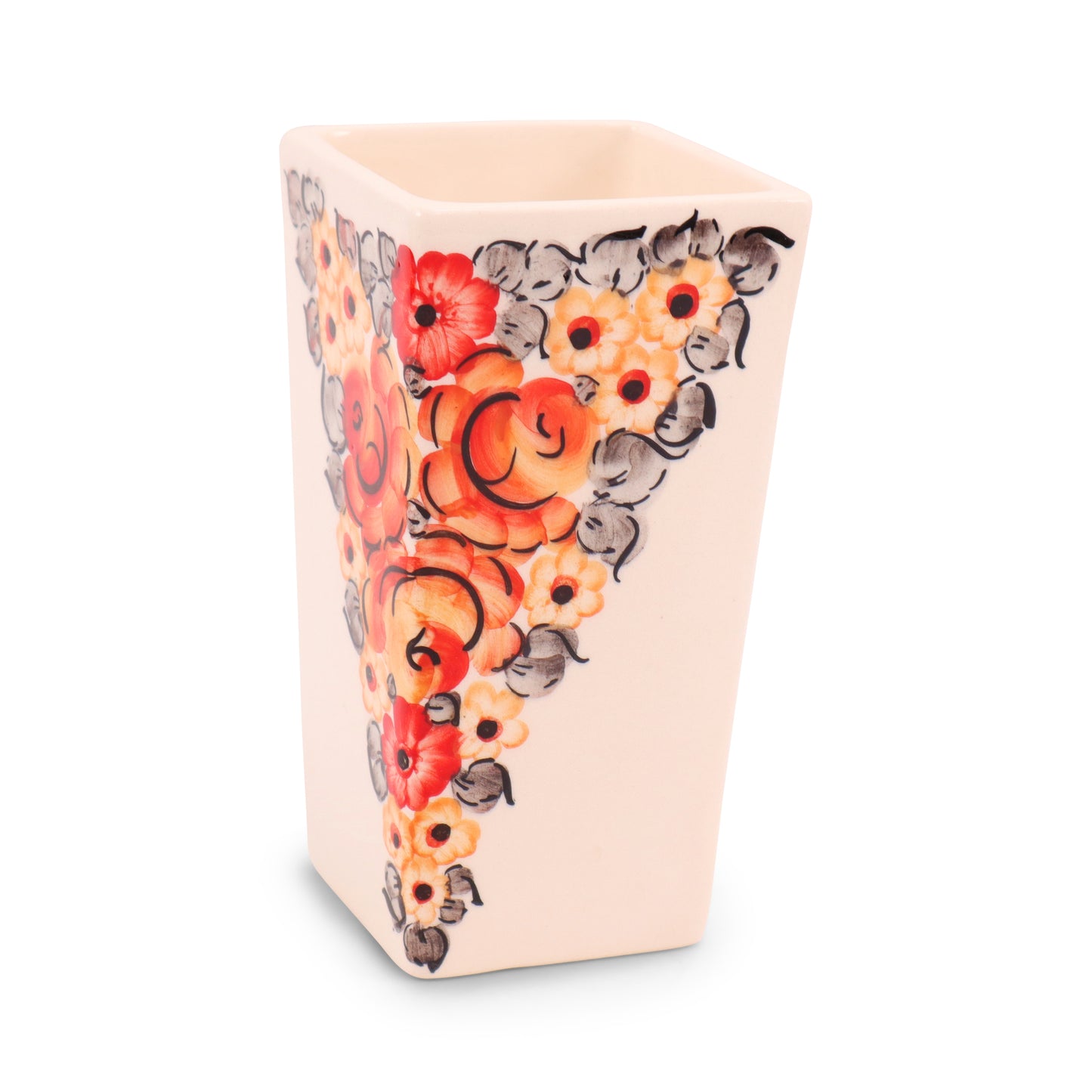 3"x6.5" Rectangular Vase. Pattern: Red