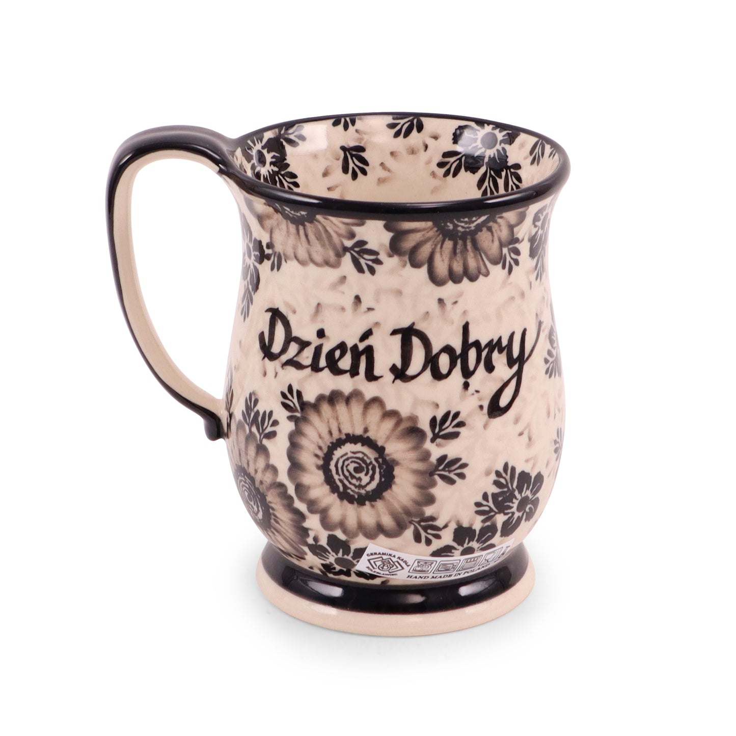 16oz Anka Mug Dzien Dobry. Pattern: Sunflower Noir