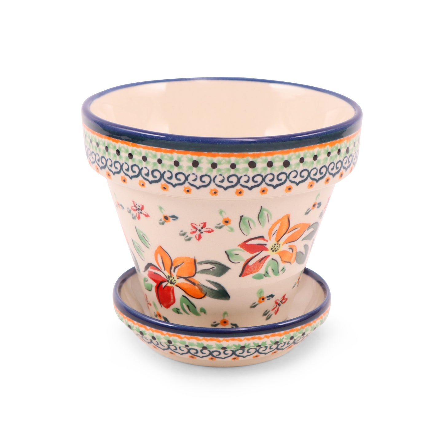 5.5"x5" Flower Pot with Tray. Pattern: Sweetheart Deal