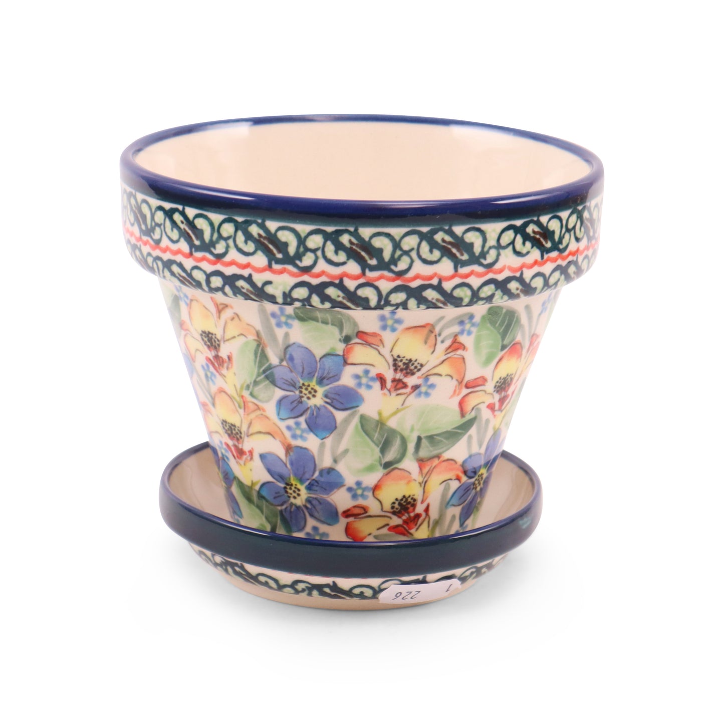 5.5"x5" Flower Pot with Tray. Pattern: Botanical Garden