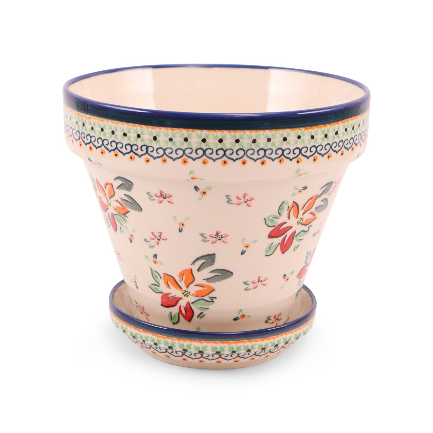 7.5"x6.5" Flower Pot with Tray. Pattern: Sweetheart Deal