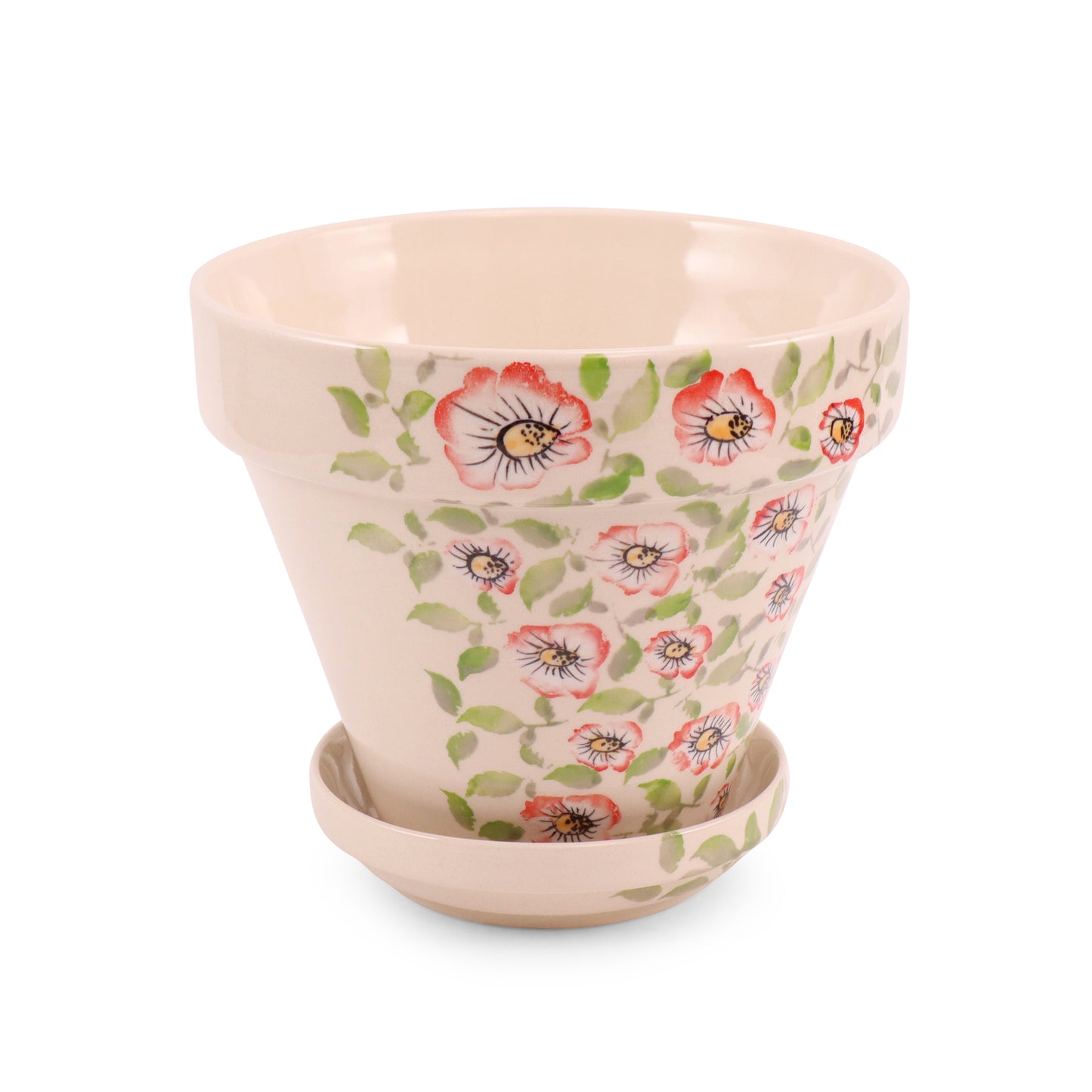 7.5"x6.5" Flower Pot with Tray. Pattern: Summer Vines