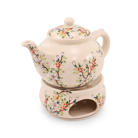 32oz Teapot with Warmer. Pattern: Apple Blossom