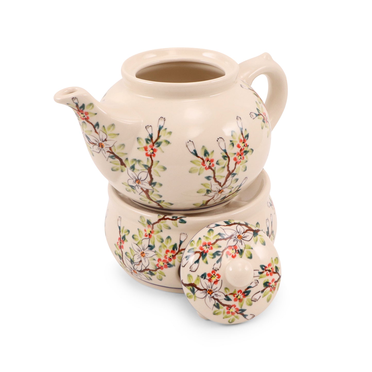 32oz Teapot with Warmer. Pattern: Apple Blossom