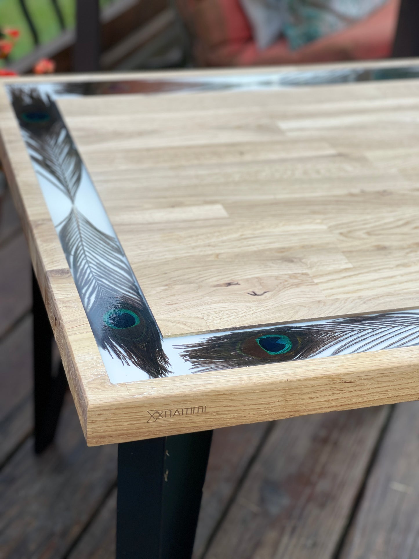 23"x23"x19" Square Table. Pattern: Peacock Flower